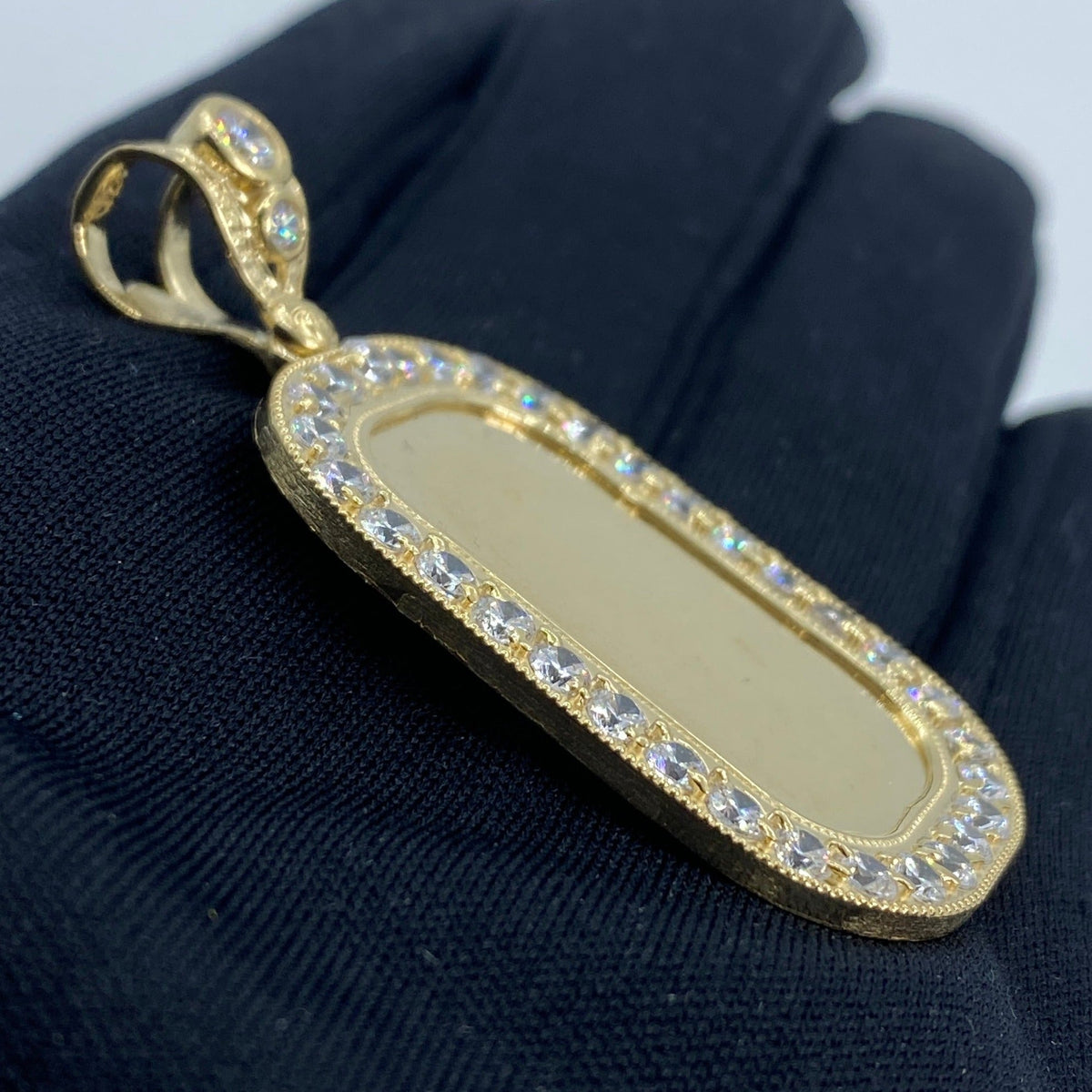 14K Gold Rounded Rectangle Picture Photo CZ Pendant - additional product view 3
