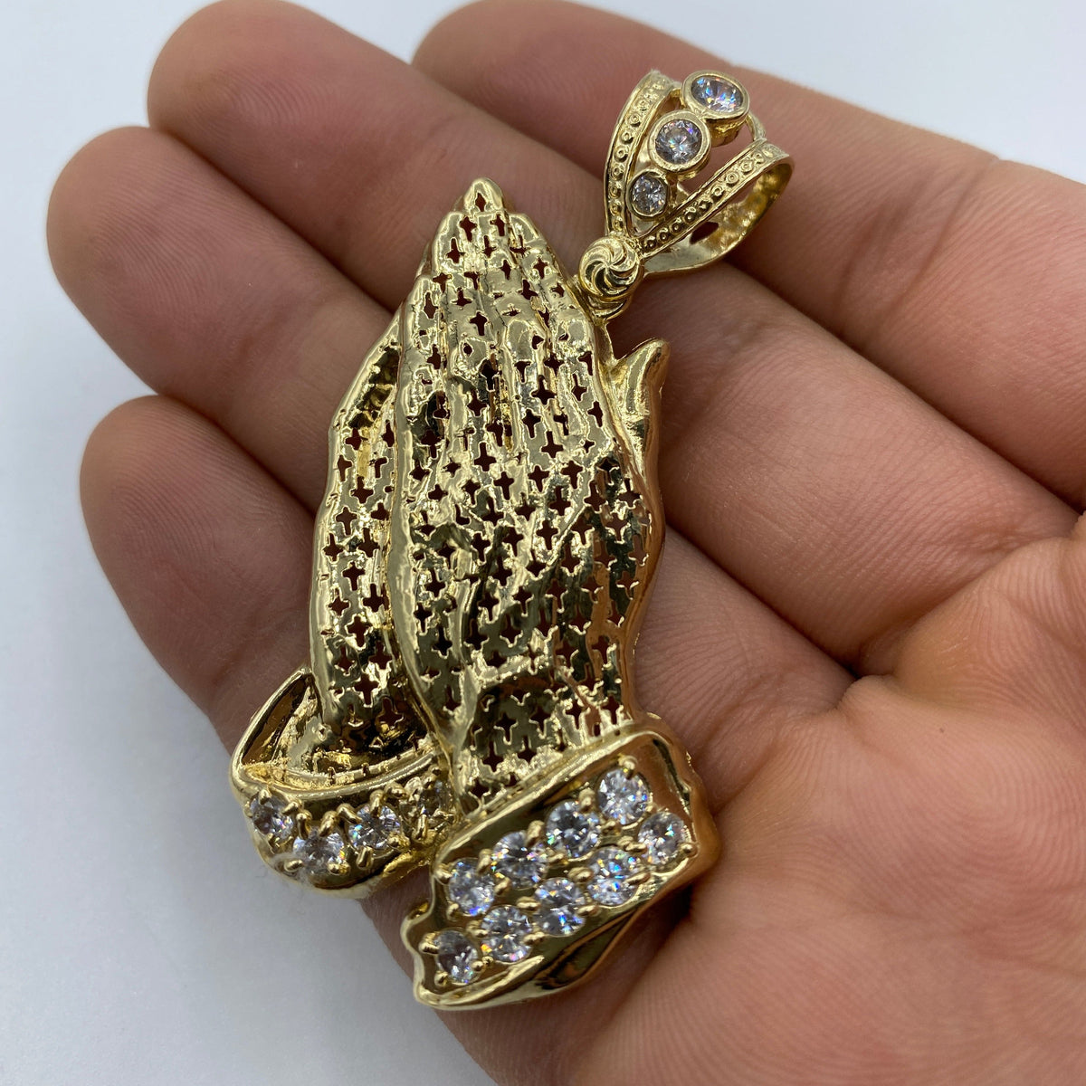 14K Gold Praying Hands Pendant 2.5 in - additional product view 3