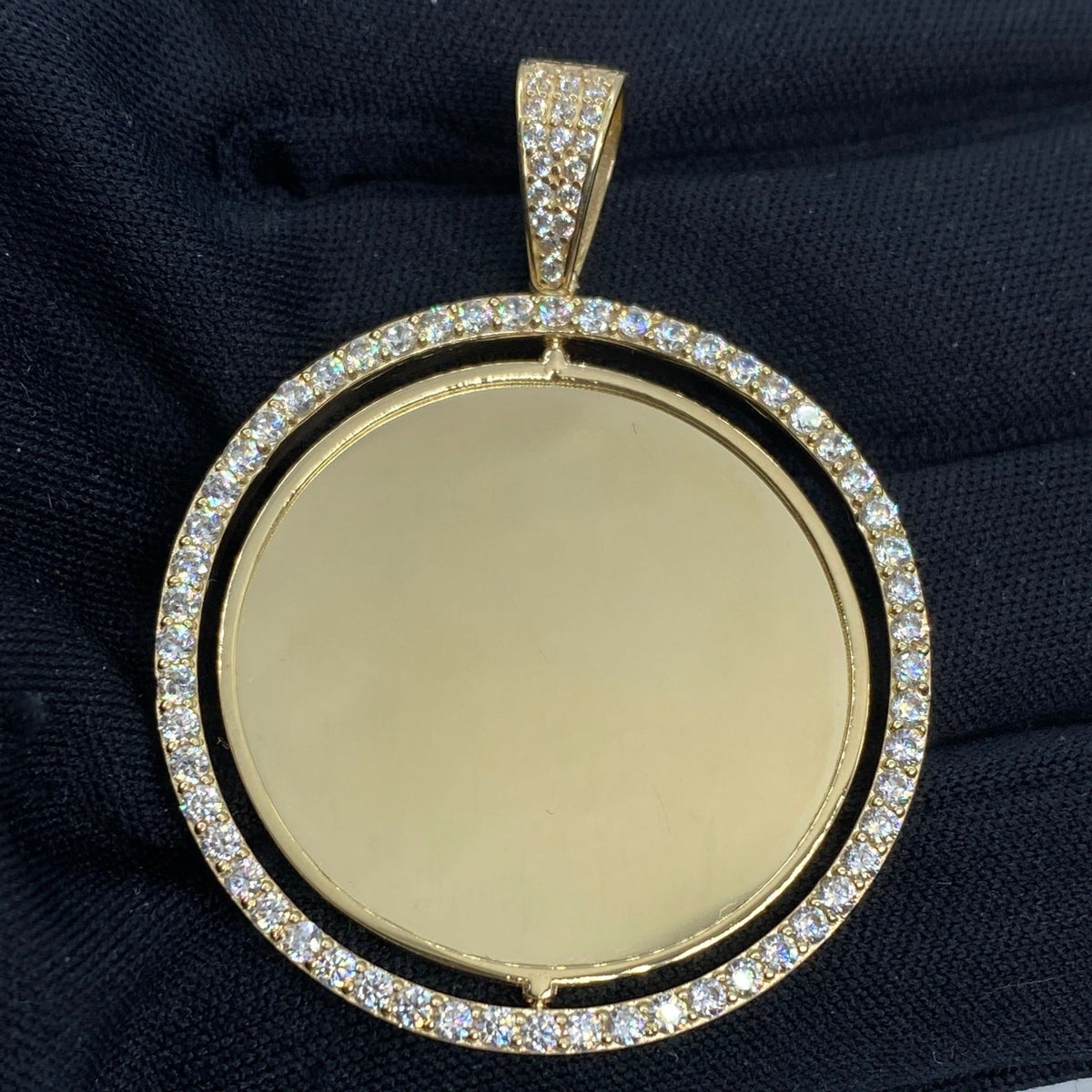 14K Gold Spinning Circle Picture Photo CZ Pendant - additional product view 2