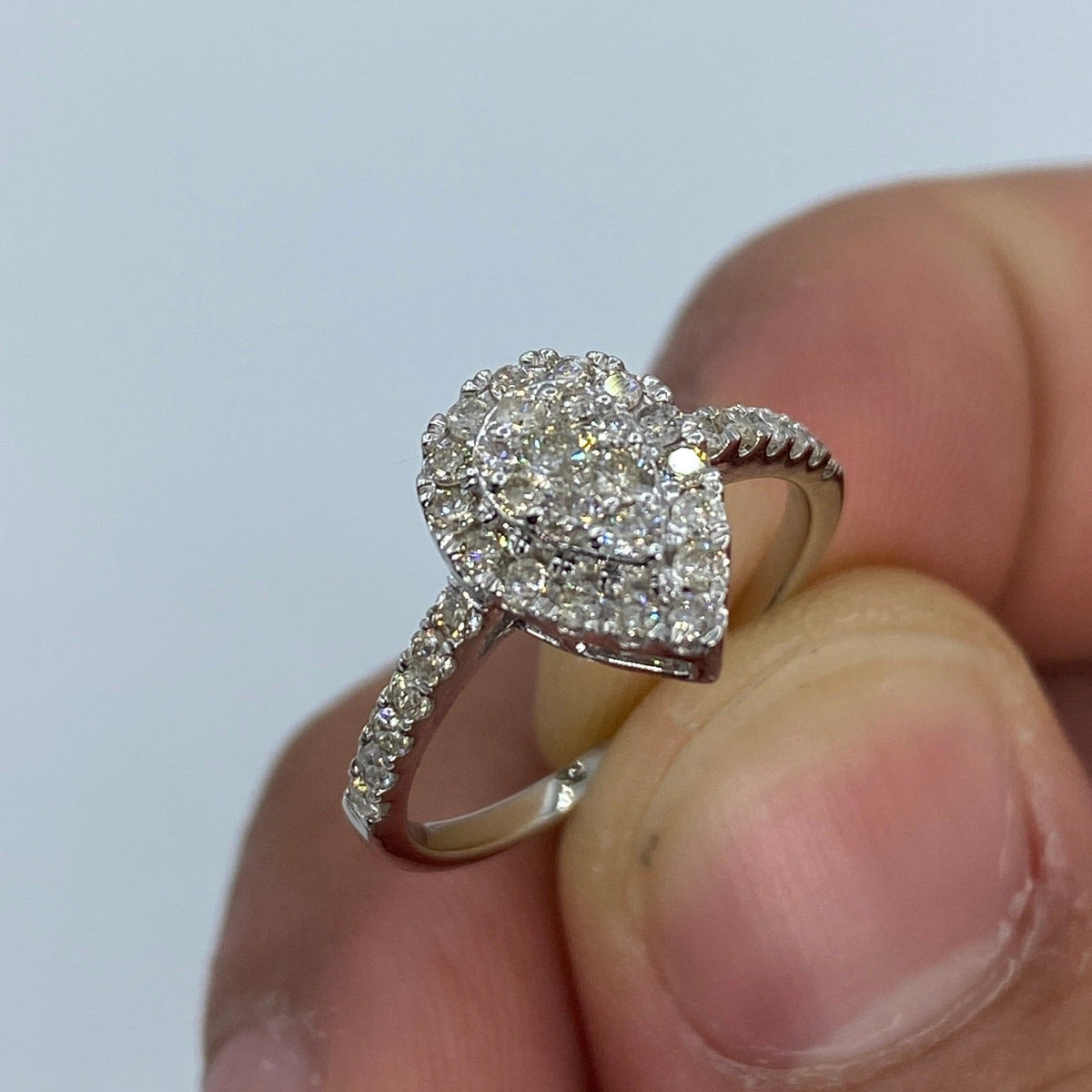 14K Gold Pear Shape Diamond Engagement Ring in white gold - close-up product photo