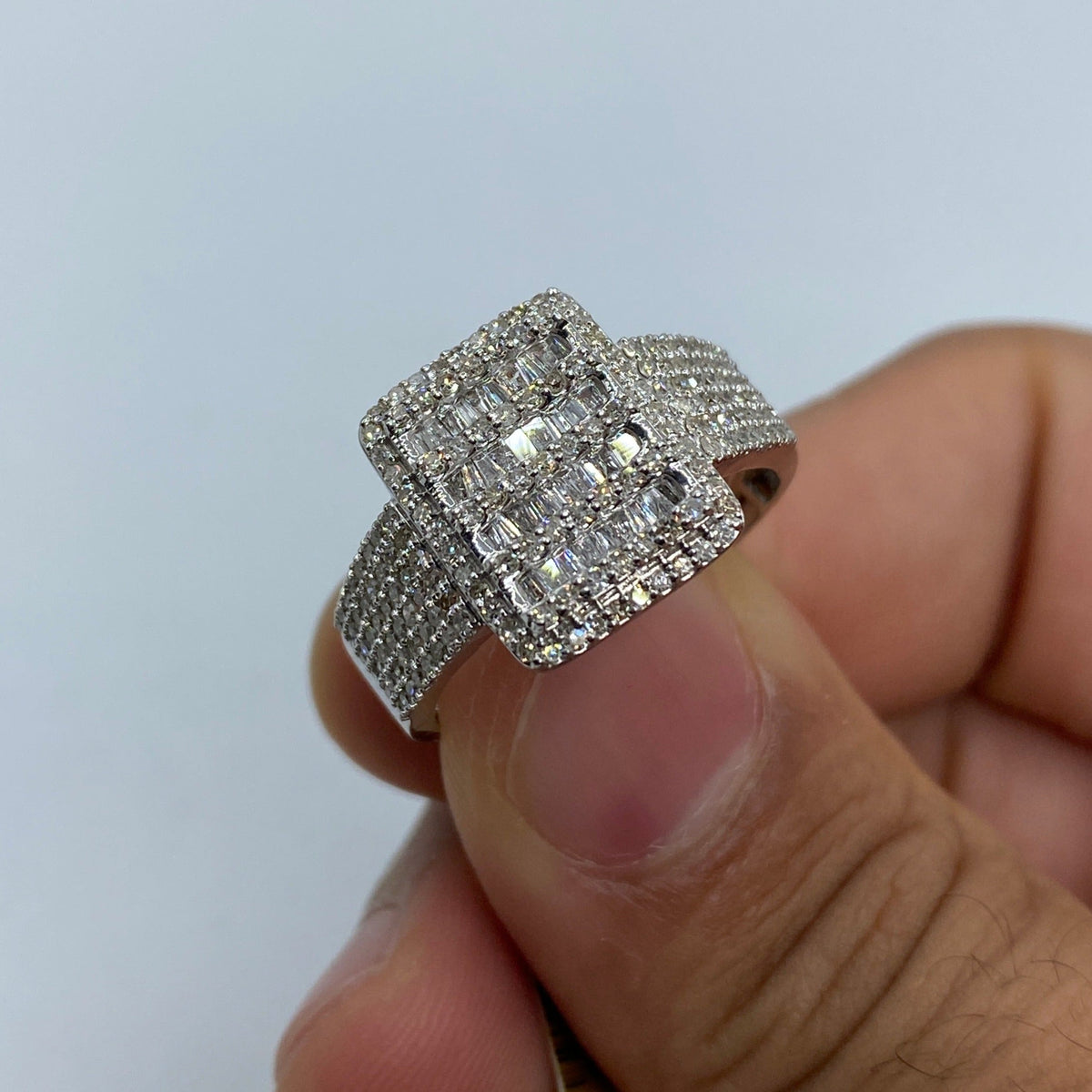 10K Gold Rectangle Baguette Diamond Ring in white gold - close-up product photo