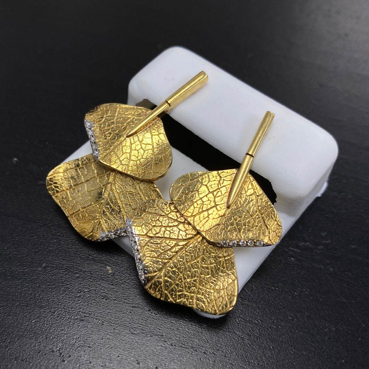 18K Gold Paradise Leaf Diamond Earrings - additional product view 2