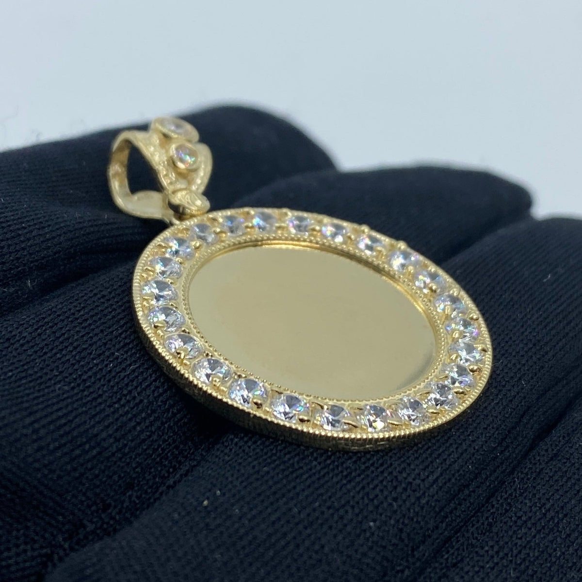 14K Gold Circle Picture Photo CZ Pendant - additional product view 3