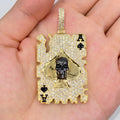 10K Gold Skull Ace of Spades Card Diamond Pendant in yellow gold - close-up product photo