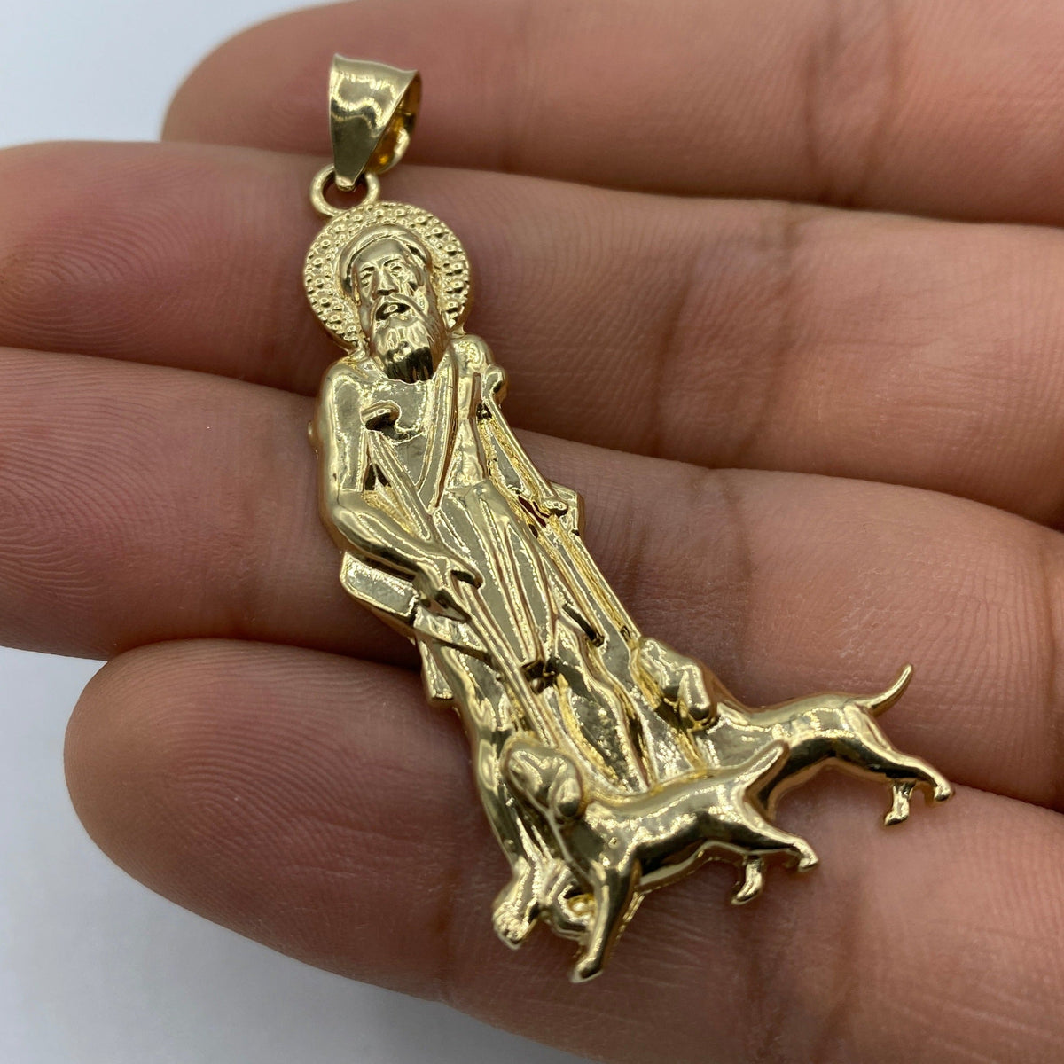 14K Gold Saint Lazarus Pendant 2.0 in - additional product view 3