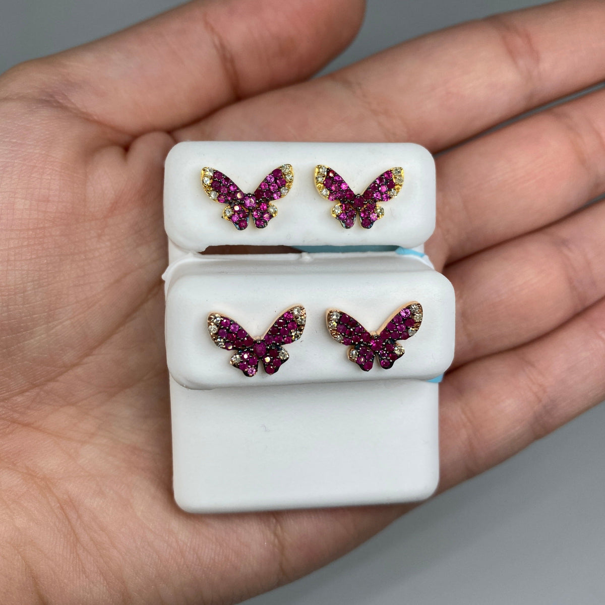 14K Gold Purple Butterfly Diamond Earrings - additional product view 2