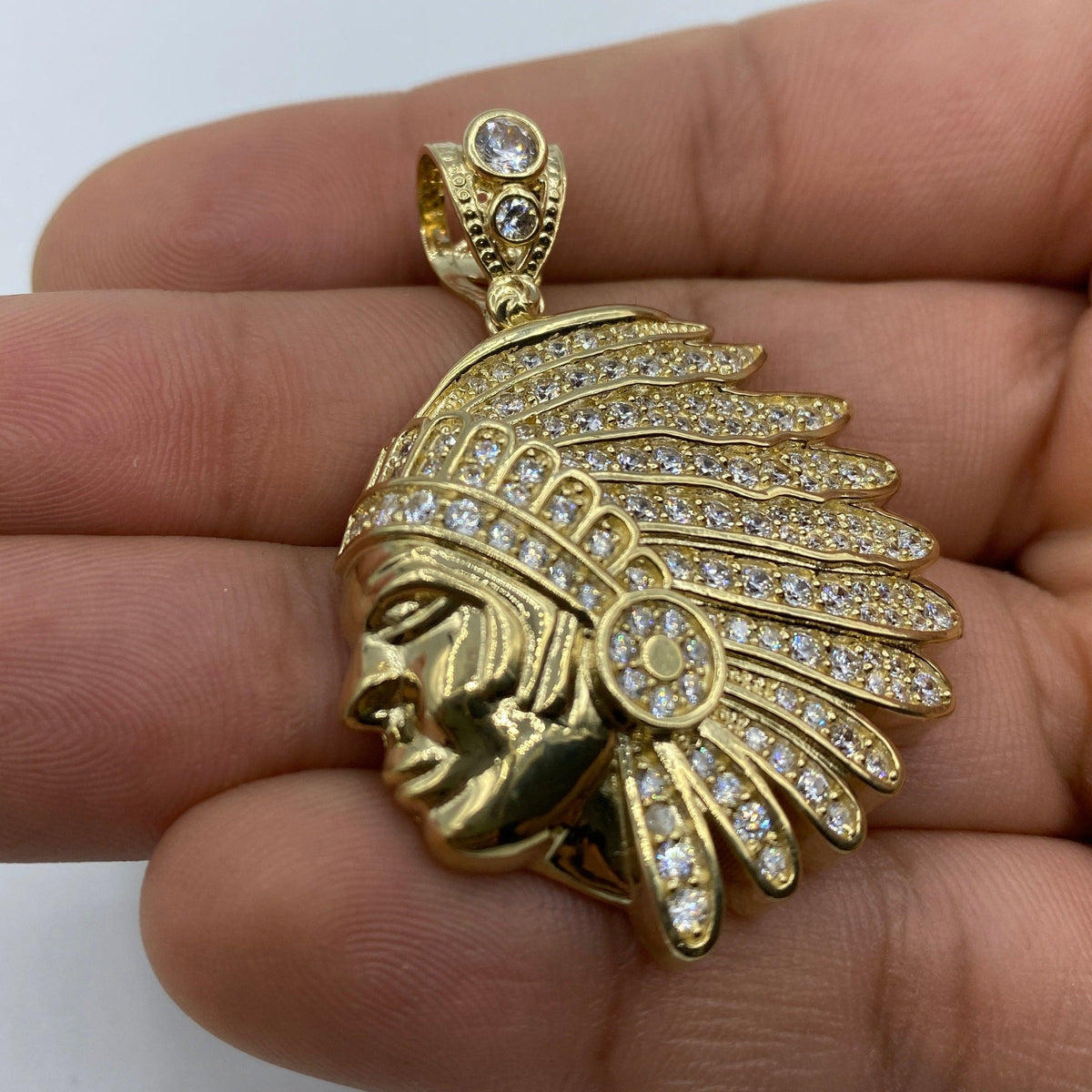 14K Gold Indian Chief Head Pendant - additional product view 5