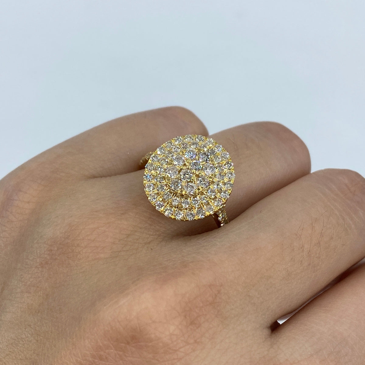 14K Gold Jumbo Cake Circle Diamond Engagement Ring in yellow gold - close-up product photo