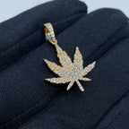 14K Gold Weed Cannabis Ganja Diamond Pendant - additional product view 3