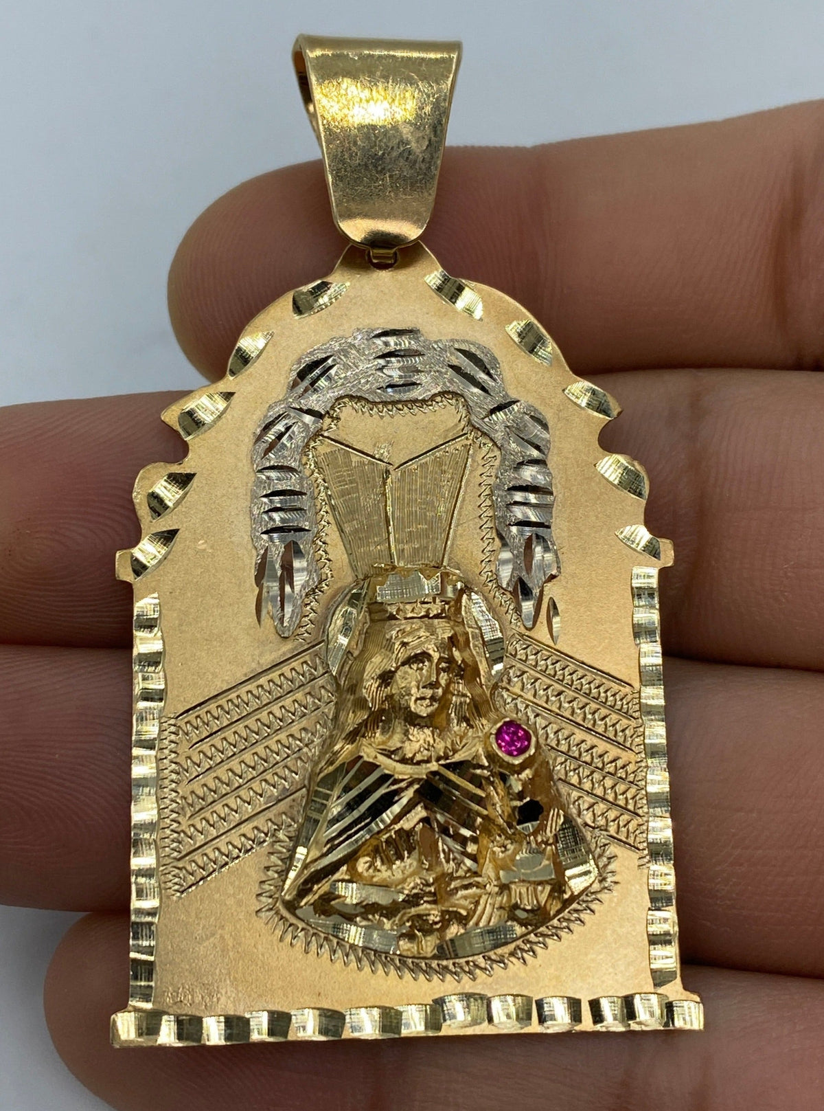 14K Gold Saint Barbara Medallion Pendant 2.5 in - additional product view 2