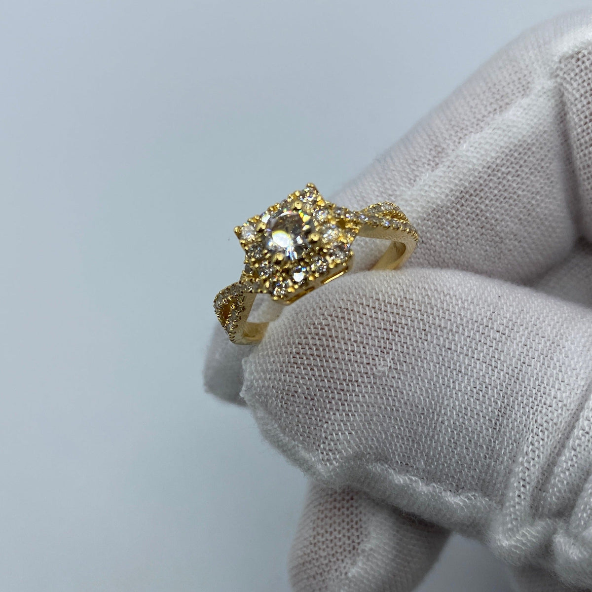 14K Gold Luxe Rectangle Diamond Engagement Ring in yellow gold - close-up product photo