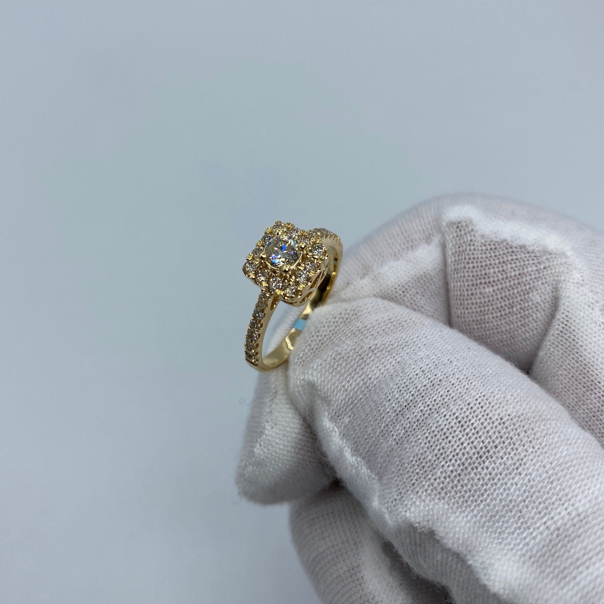 14K Gold Luxe Square Diamond Engagement Ring in yellow gold - close-up product photo