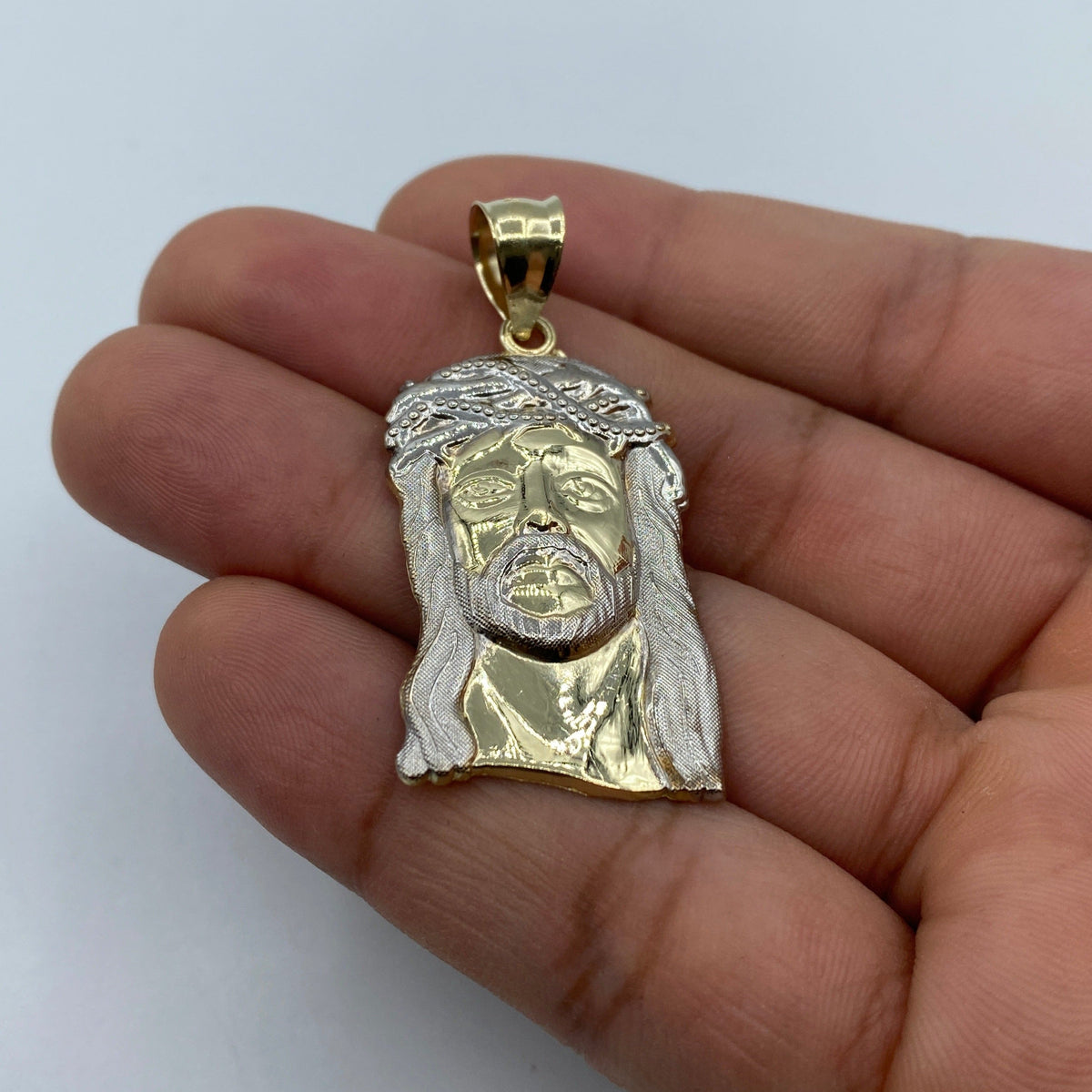14K Gold Jesus Head Pendant 1.9 in - additional product view 4