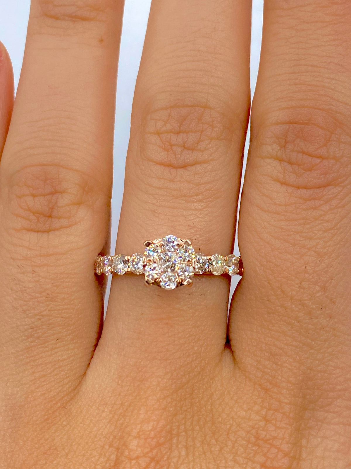 14K Gold Circle One Row Engagement Diamond Ring in rose gold - close-up product photo