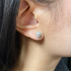 14K Gold 3D Circle Halo Diamond Baguette Earrings - additional product view 3