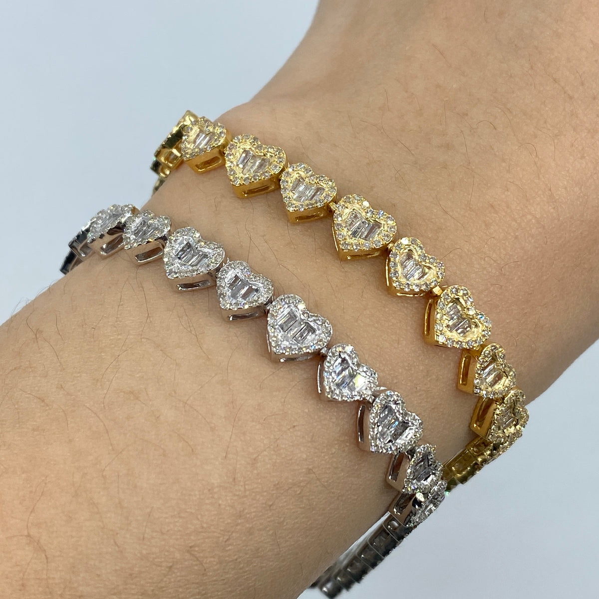 10K Gold 6.5mm Heart Link Diamond Baguette Bracelet 7 in - additional product view 2