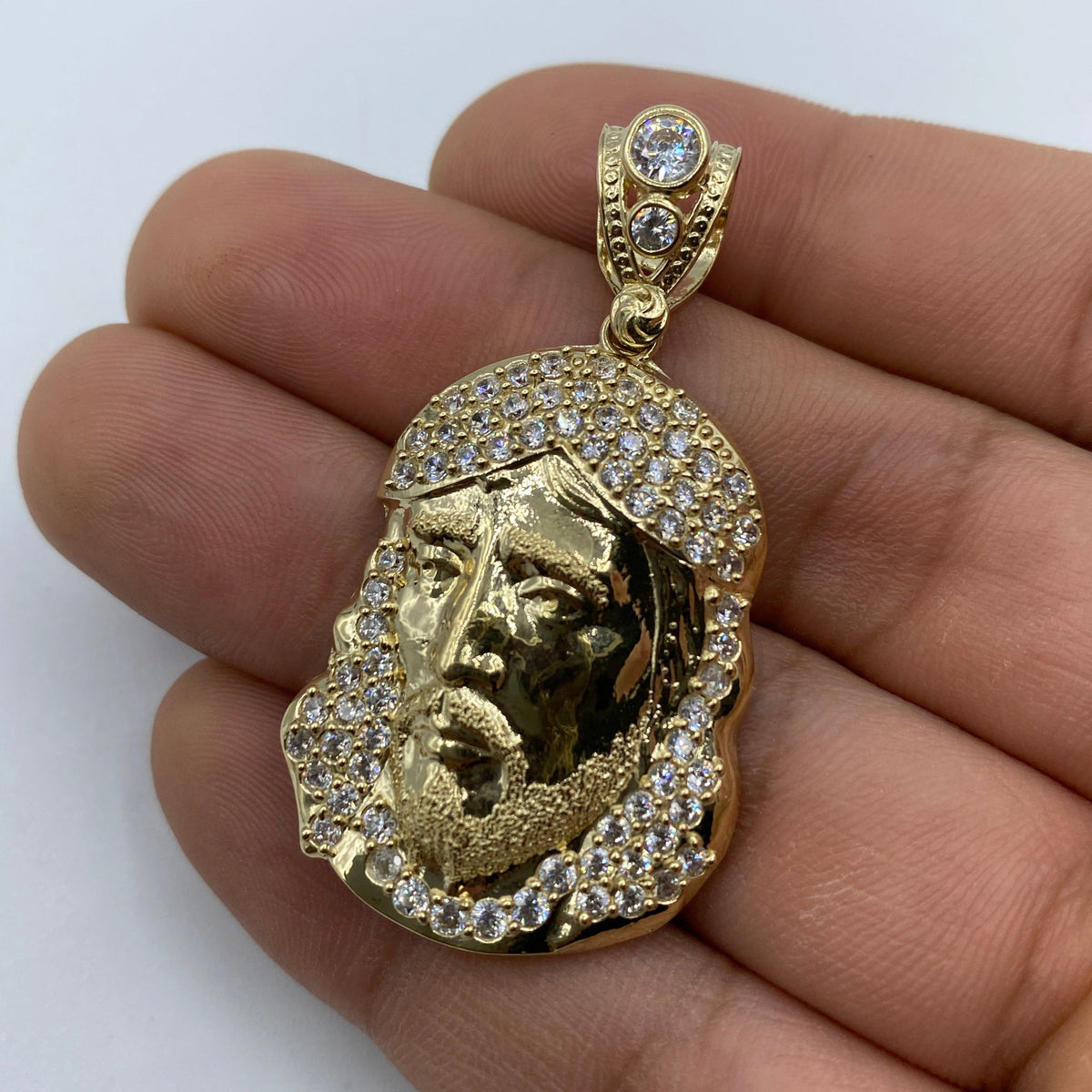 14K Gold Jesus Head Pendant 1.9 in - additional product view 5