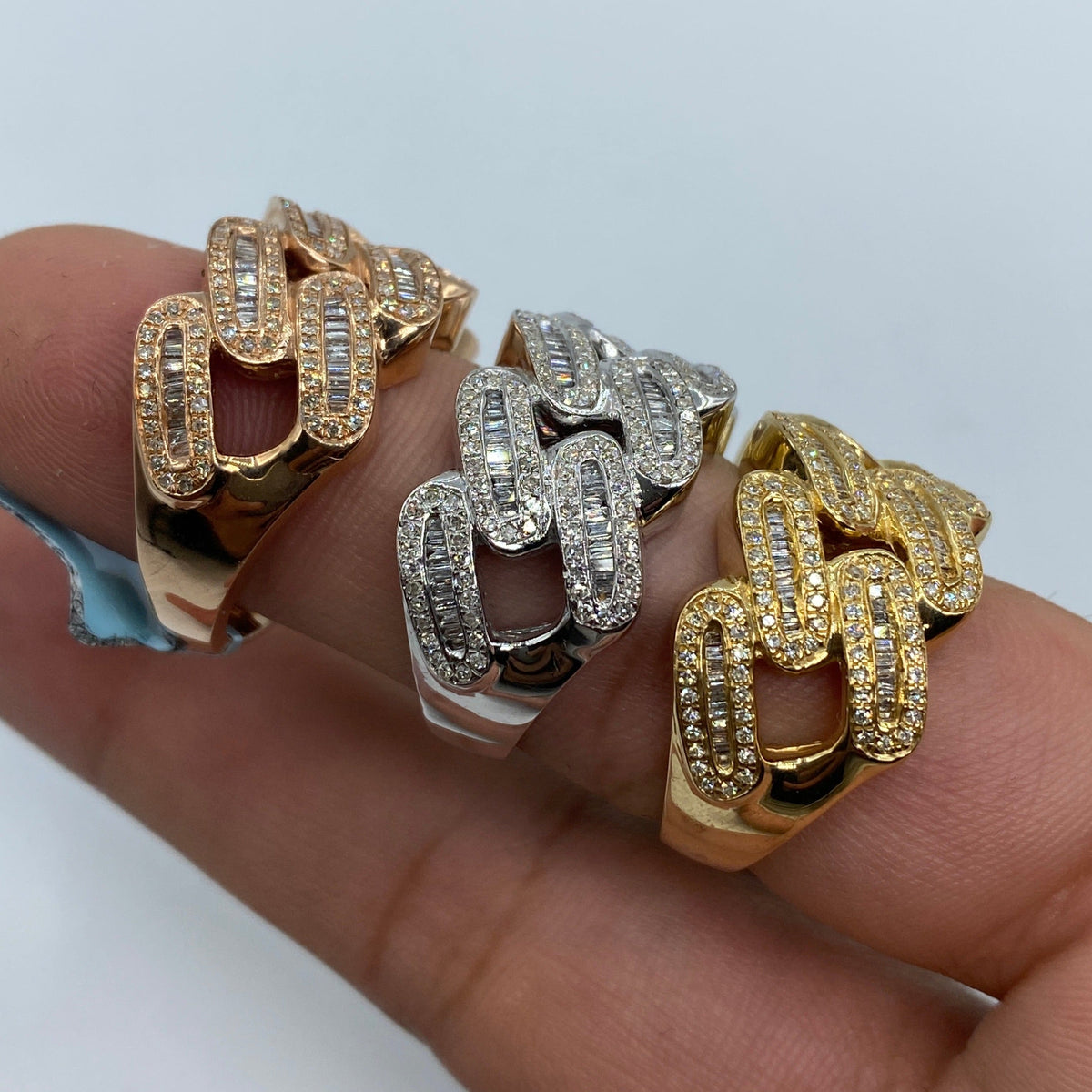 14K Gold Round Diamond Baguette Cuban Link Ring 1.6 Ct - additional product view 8