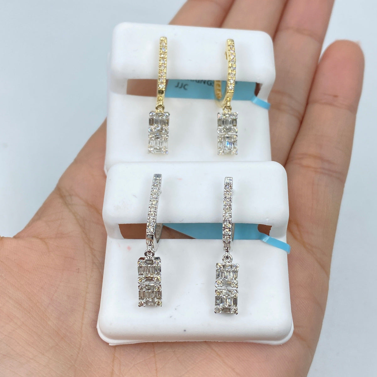 14K Gold Rococo Diamond Baguette Dangling Earrings - additional product view 2