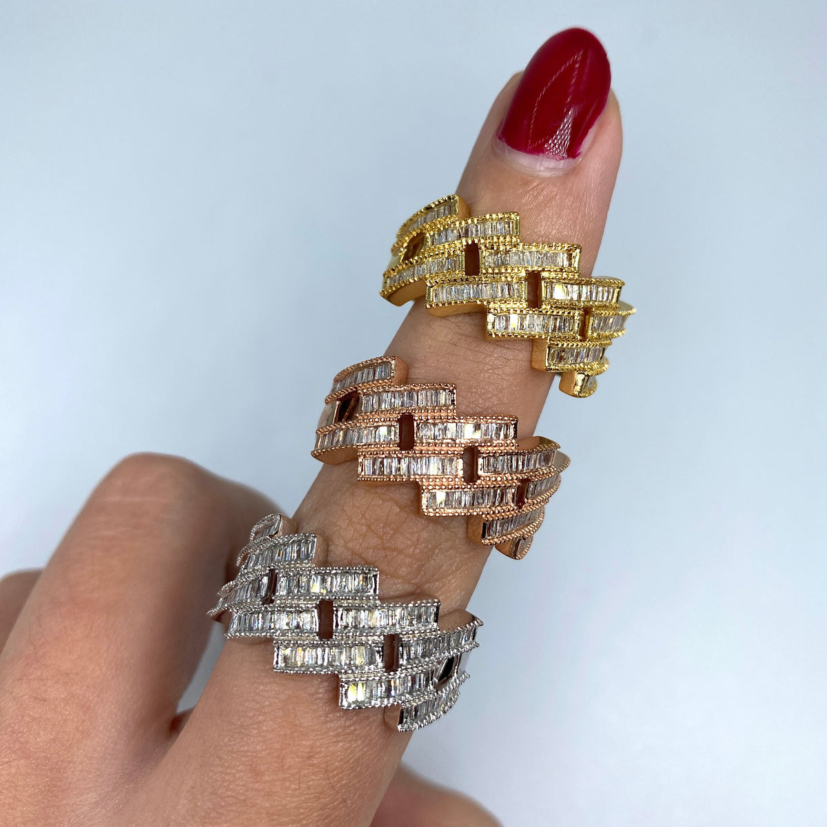 14K Gold Cuban Link Diamond Baguette Ring - additional product view 2