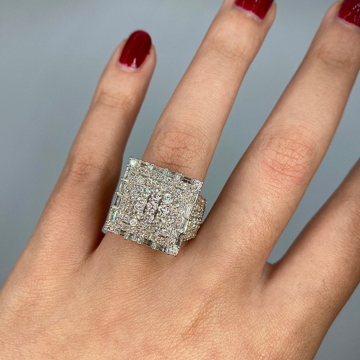 14K Gold Diamond Square Baguette Ring in white gold - close-up product photo