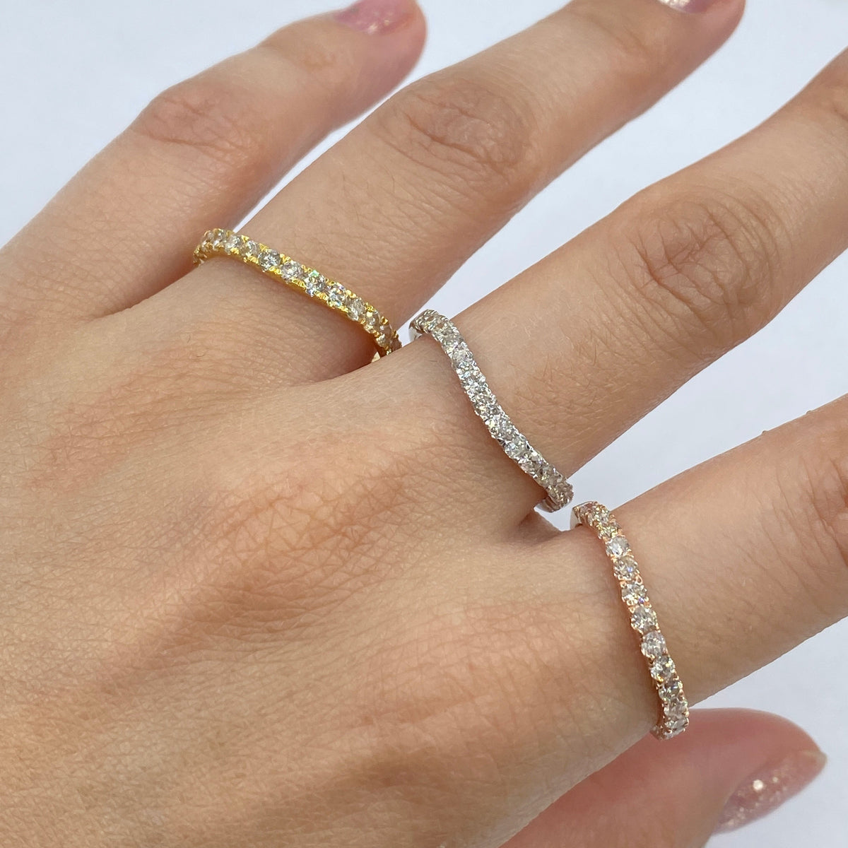 14K Gold Pave Stacking Diamond Ring in yellow gold - close-up product photo