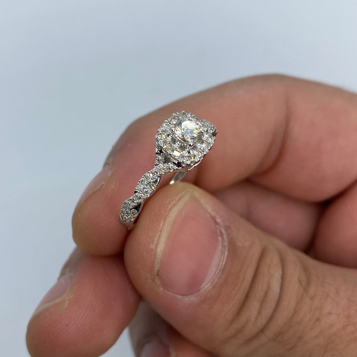14K Gold Large Center Stone Spiral Diamond Engagement Ring in white gold - close-up product photo