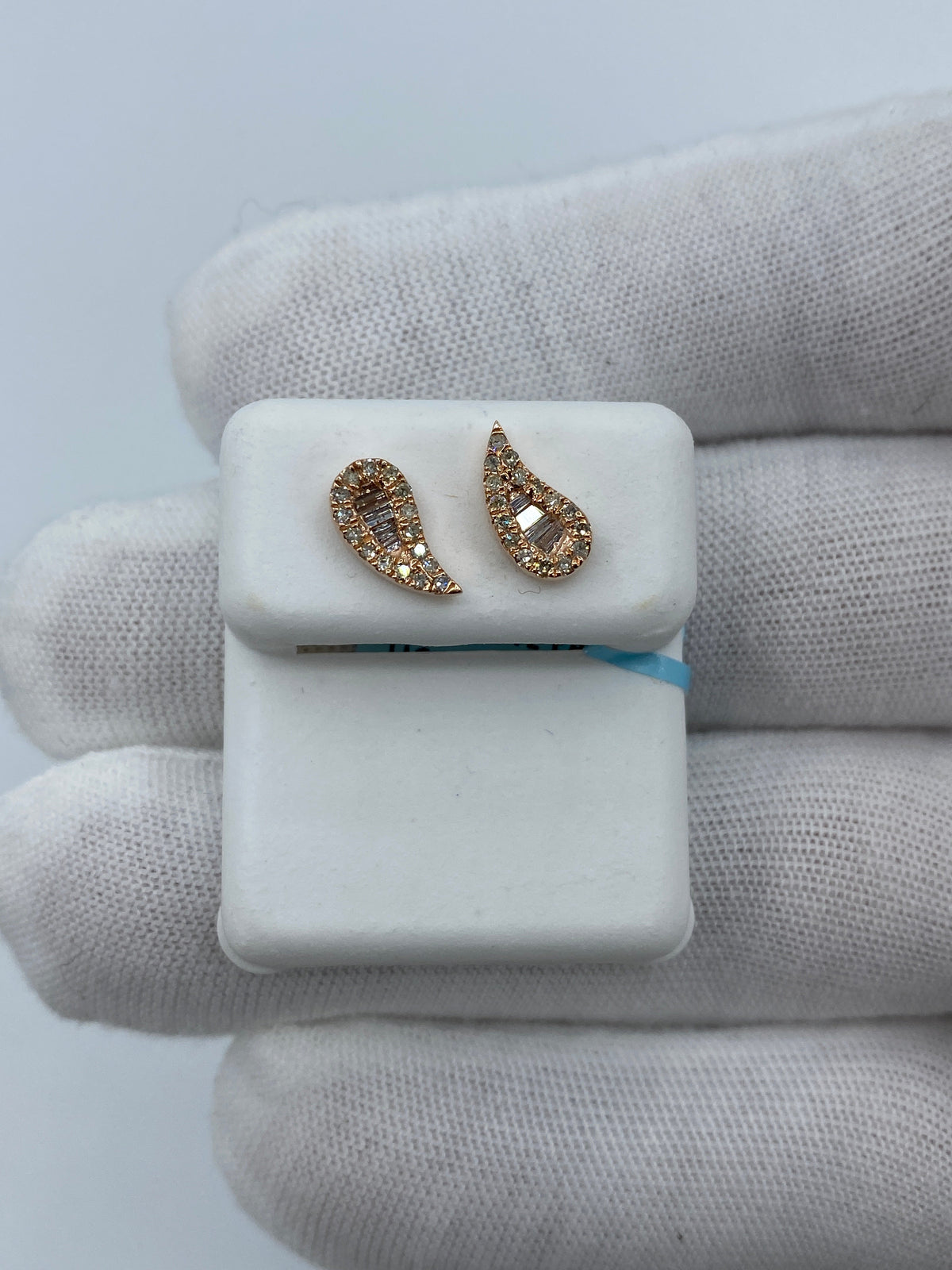 14K Gold Large Tear Shape Diamond Baguette Earrings in rose gold - close-up product photo