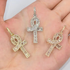 14K Gold Ankh Diamond Baguette Pendant - additional product view 2