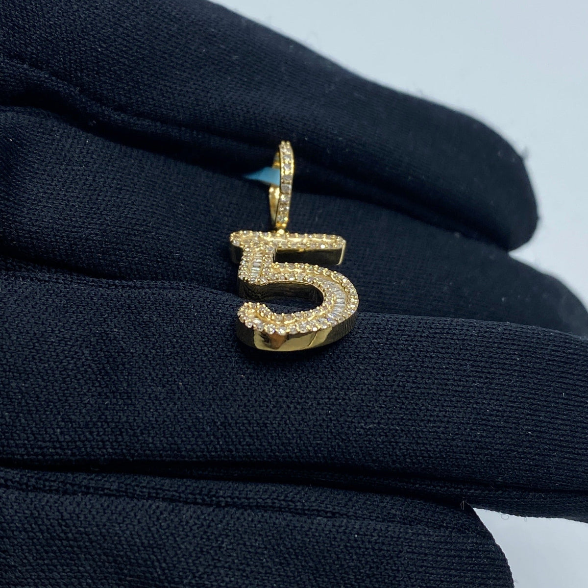 14K Gold Number 5 Diamond Baguette Pendant - additional product view 4