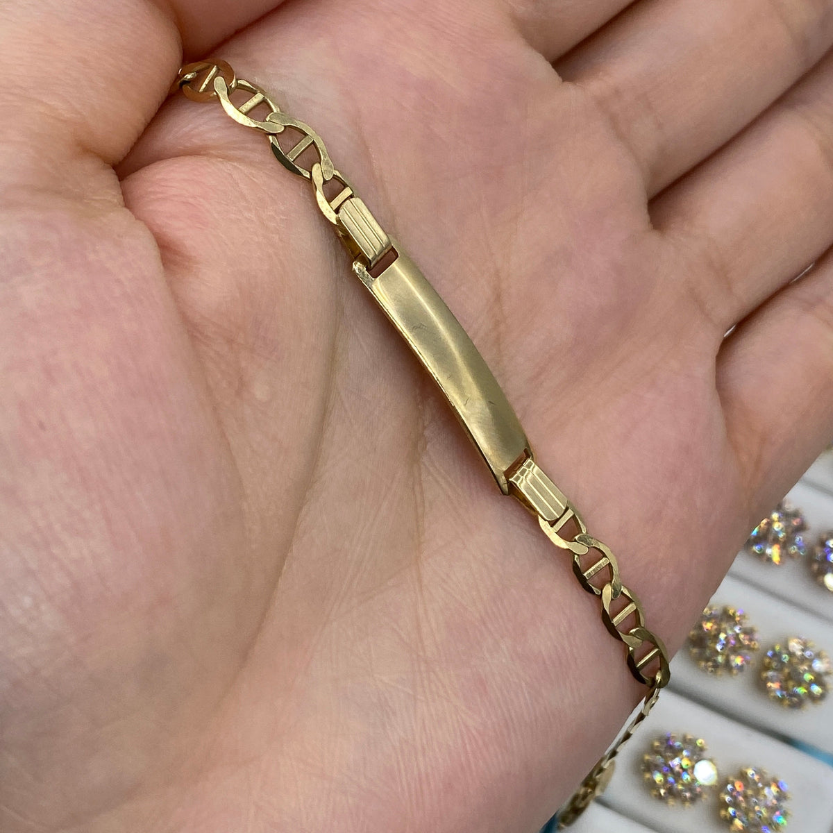 10K Gold Custom Name Plate Mariner Link Baby Diamond Bracelet - additional product view 3