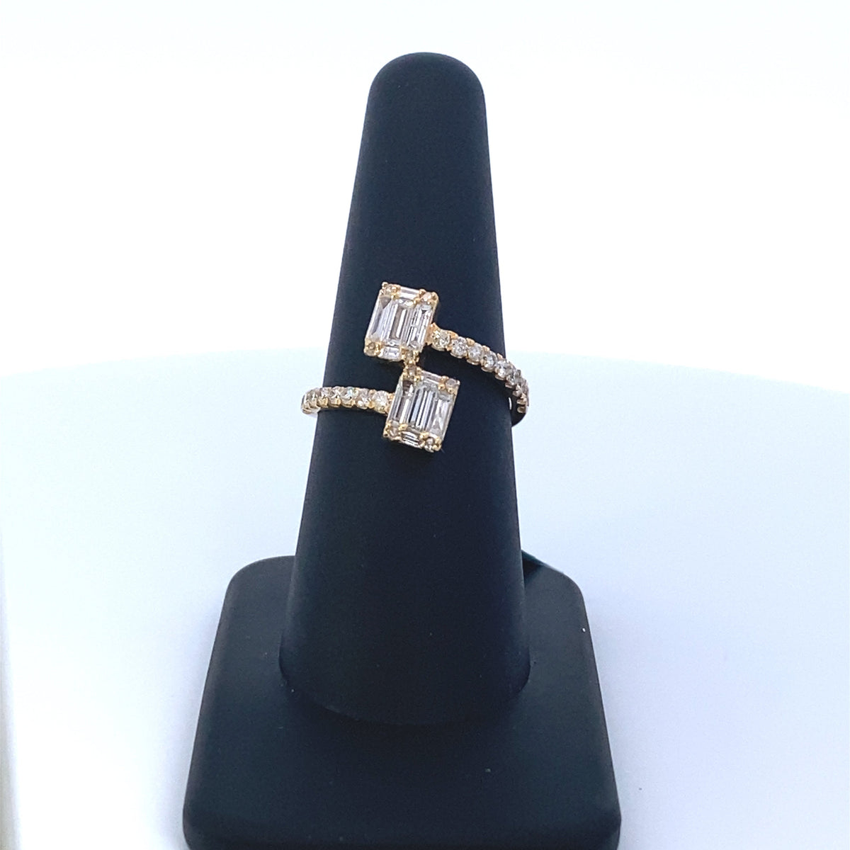 14K Gold Diamond Baguette Double Claw Ring in yellow gold - close-up product photo