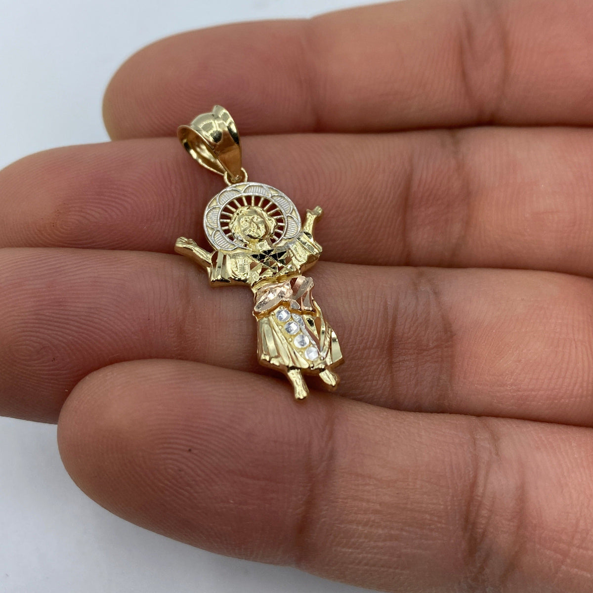 14K Gold Jesus Save Us Pendant - additional product view 4