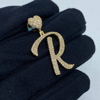 14K Gold Initial R Script Heart Diamond Pendant - additional product view 3