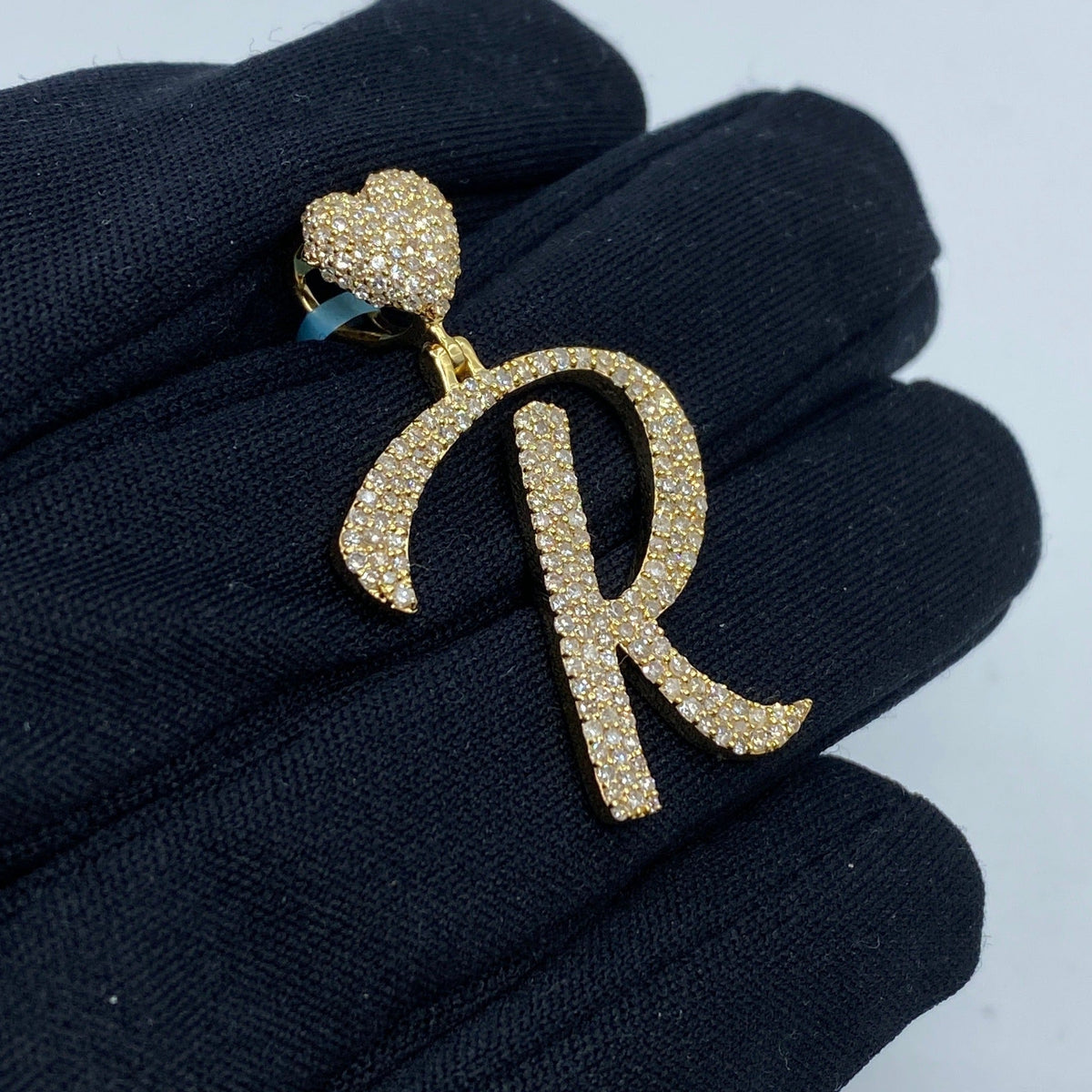 14K Gold Initial R Script Heart Diamond Pendant - additional product view 3