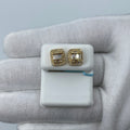 14K Gold Jumbo Rectangle Halo Diamond Baguette Earrings in yellow gold - close-up product photo