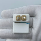 14K Gold Jumbo Rectangle Halo Diamond Baguette Earrings in yellow gold - close-up product photo