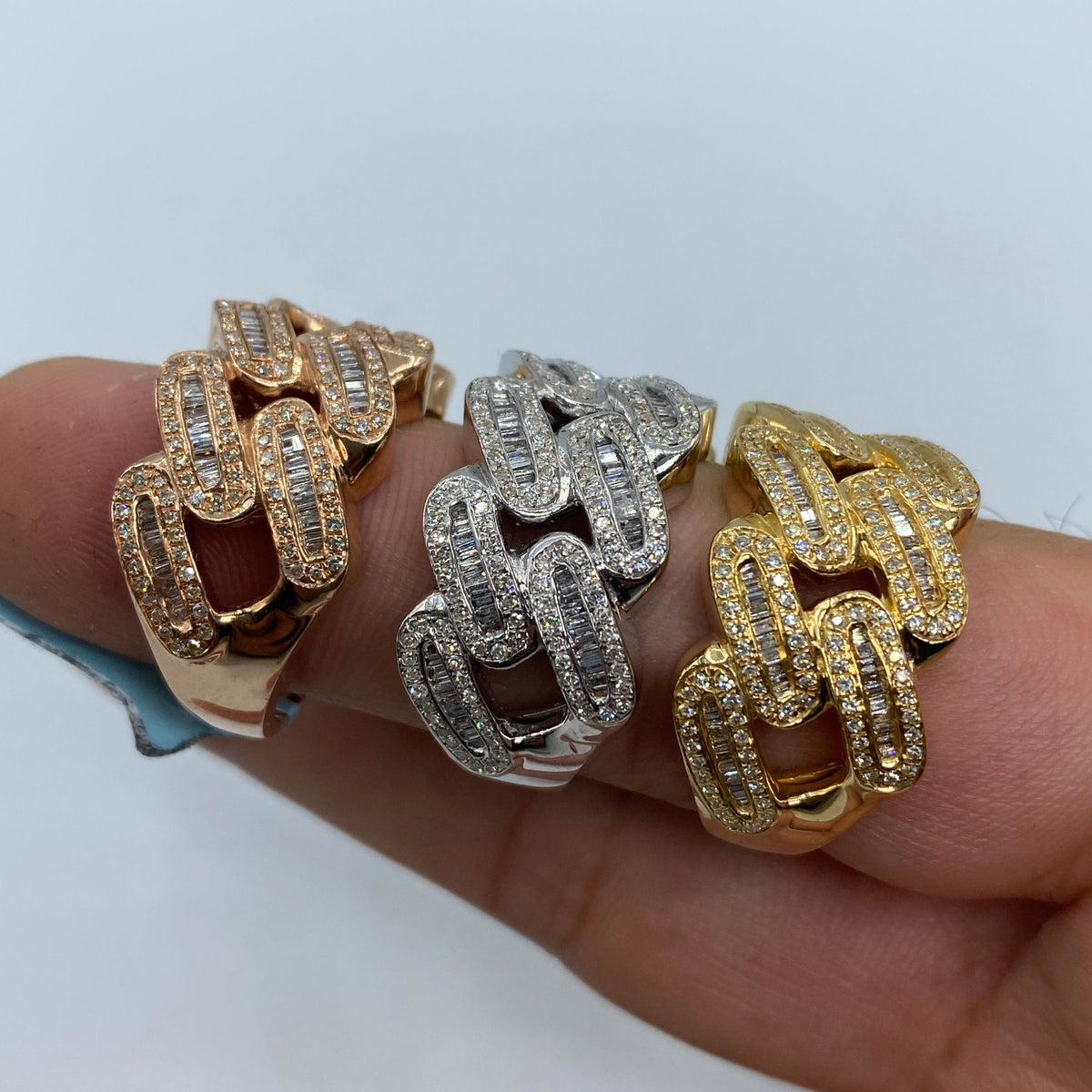 14K Gold Round Diamond Baguette Cuban Link Ring 1.6 Ct - additional product view 6