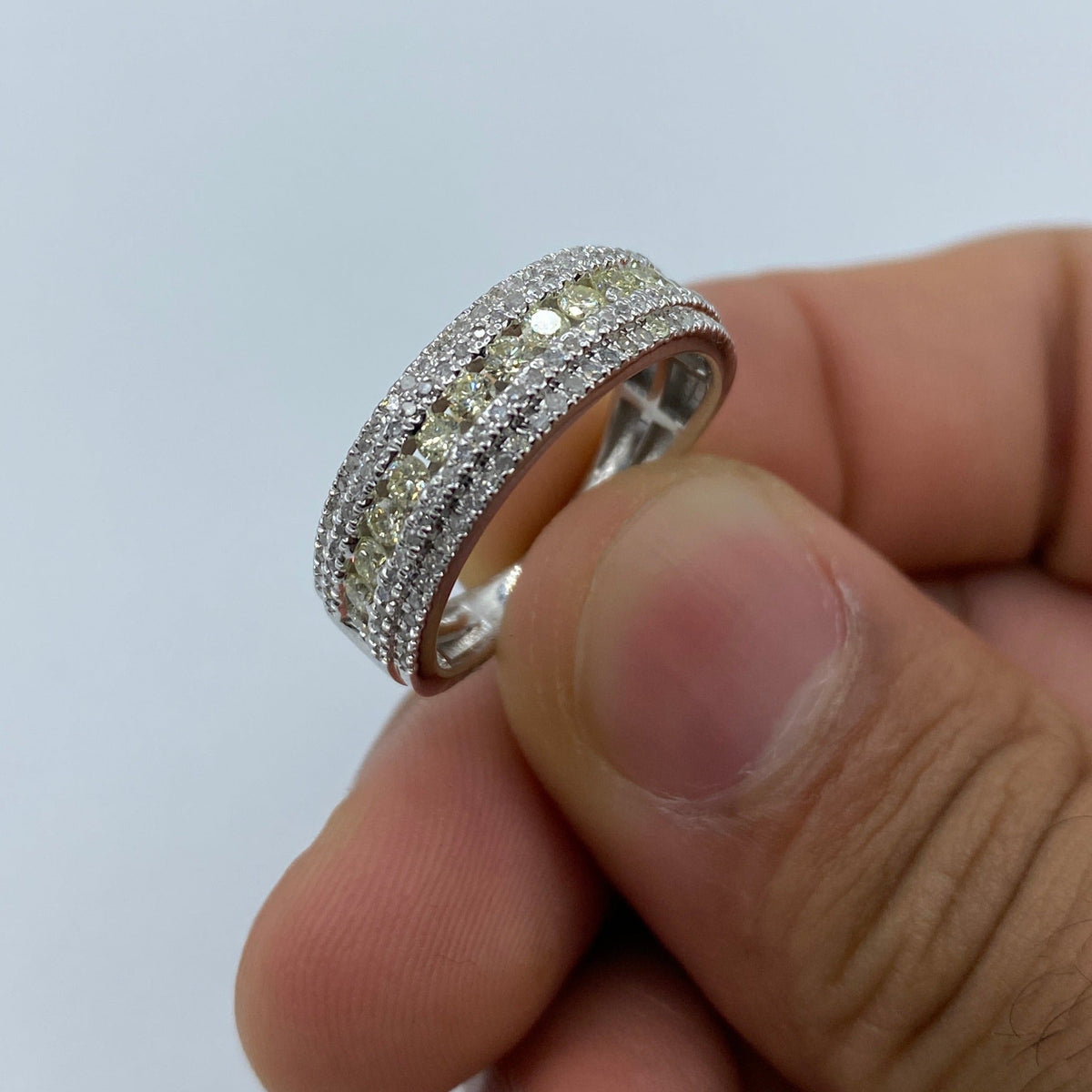 10K Gold Multi-Color Anniversary Diamond Band in white gold - close-up product photo