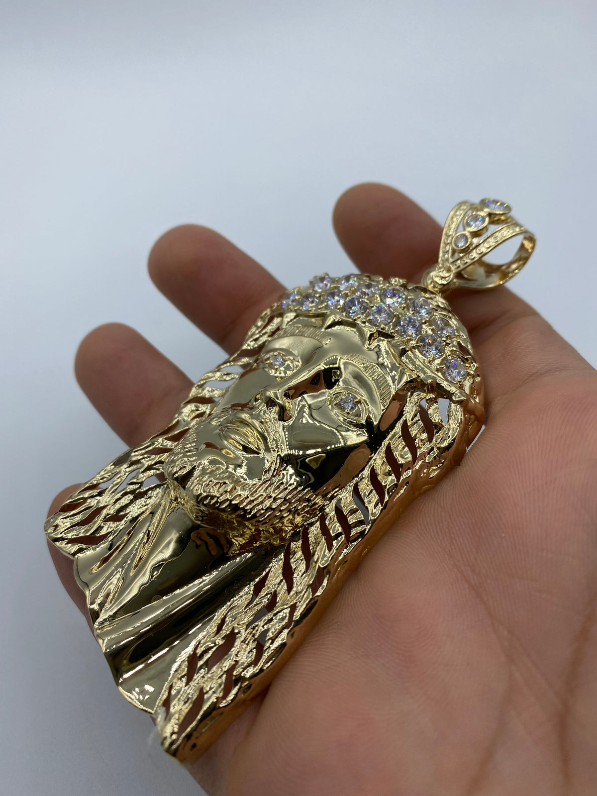 14K Gold Jesus Head Pendant 4.0 in - additional product view 5