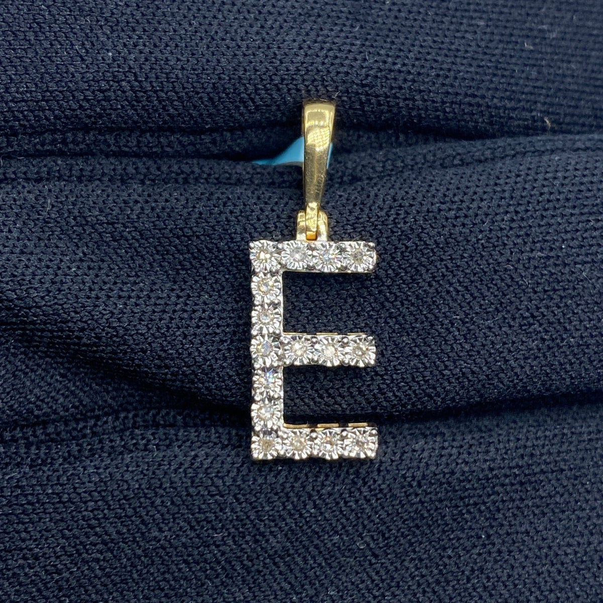 14K Gold Single Stone Initial E Diamond Pendant, Small - close-up product photo