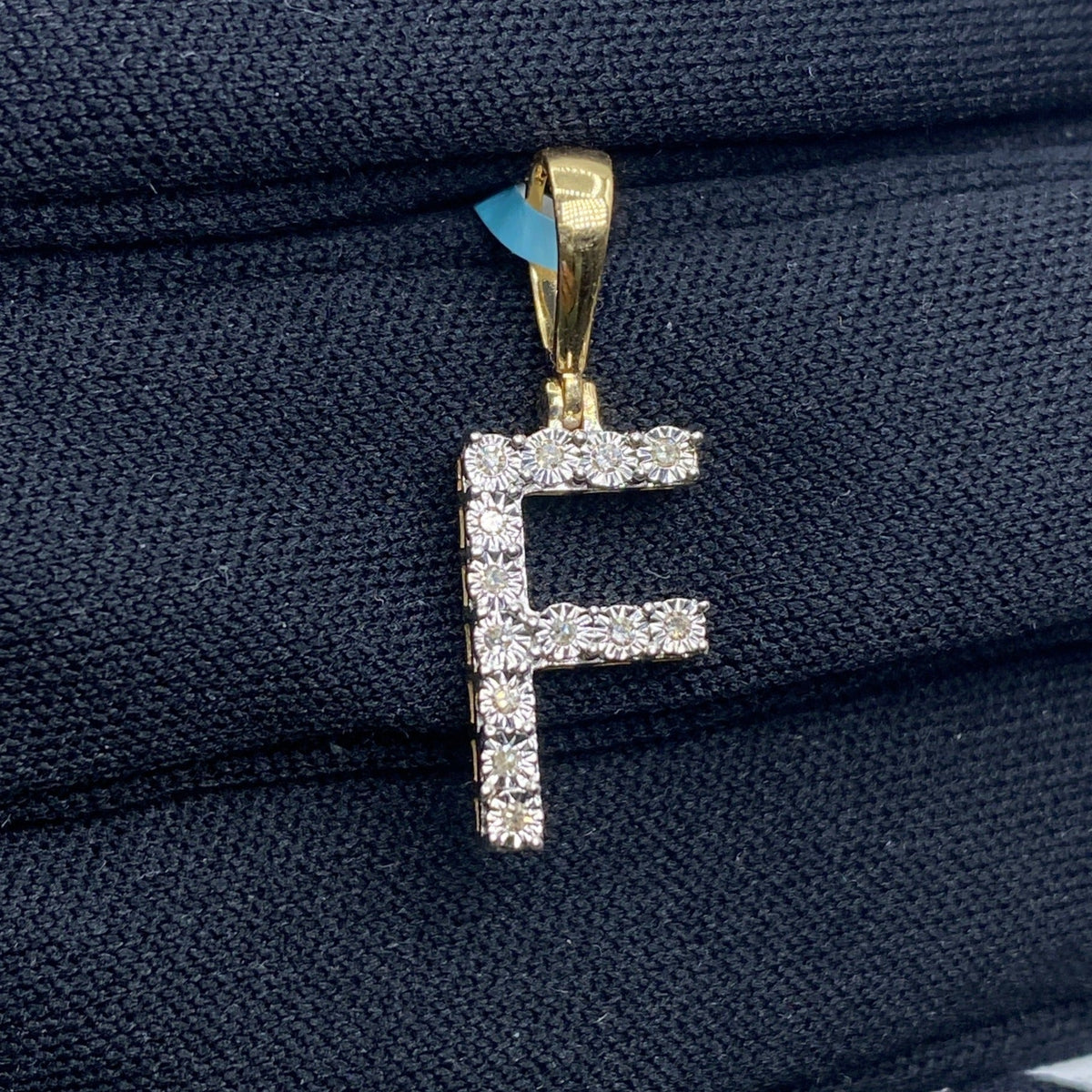 14K Gold Single Stone Initial F Diamond Pendant, Large - close-up product photo