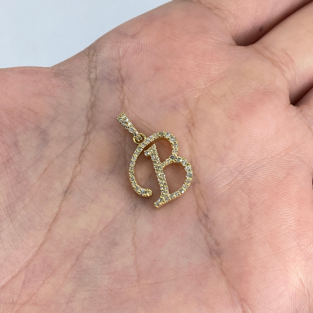 10K Gold Cursive B Initial Diamond Pendant - additional product view 4