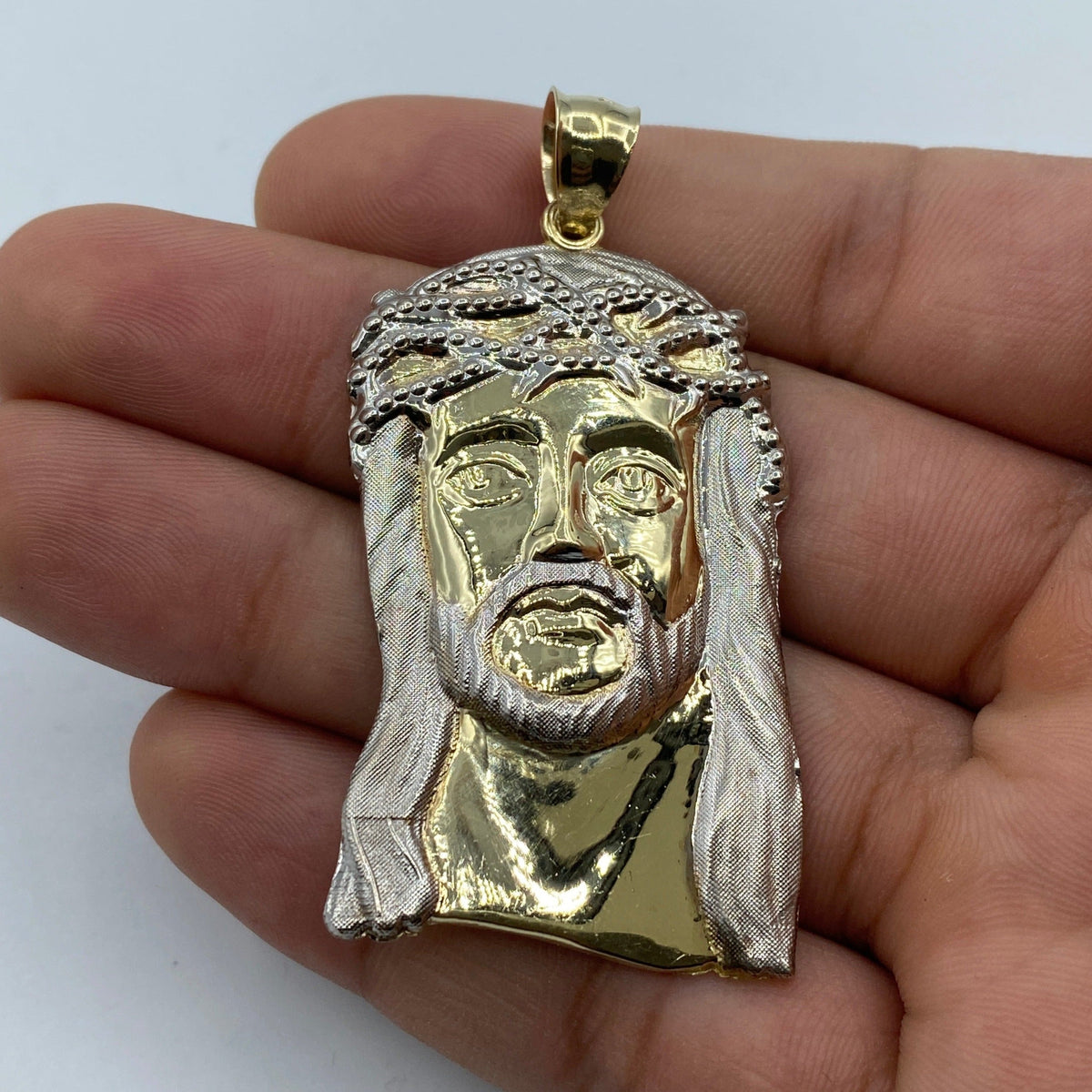 14K Gold Jesus Head Pendant 2.4 in - additional product view 3