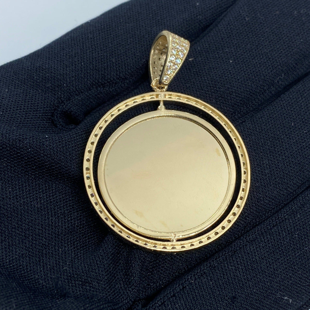 14K Gold Spinning Circle Picture Photo CZ Pendant - additional product view 4