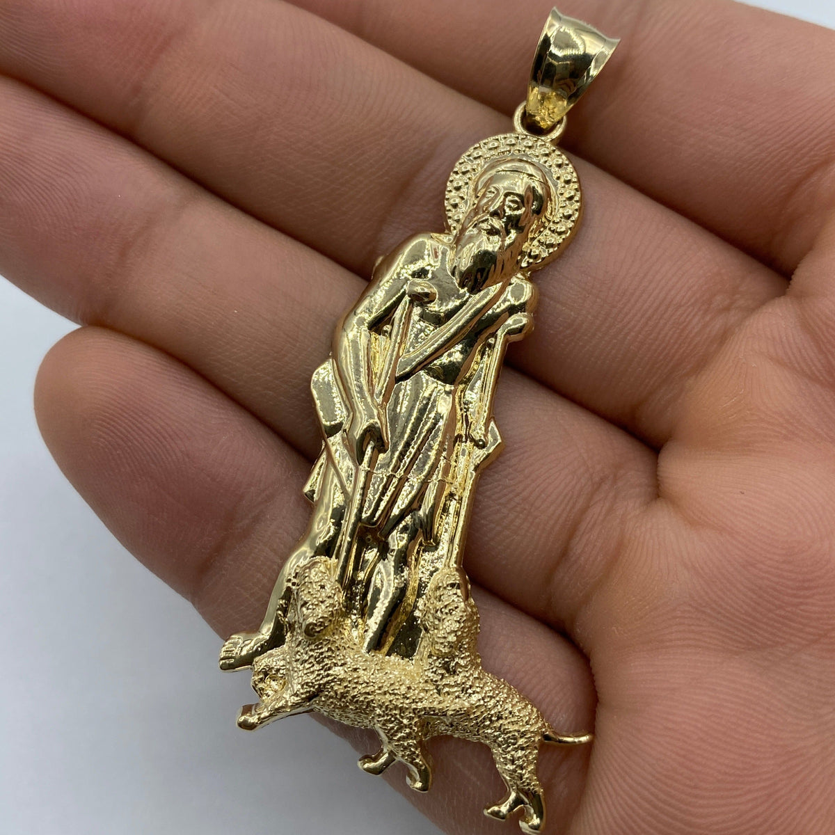 14K Gold Saint Lazarus Pendant 2.5 in - additional product view 3