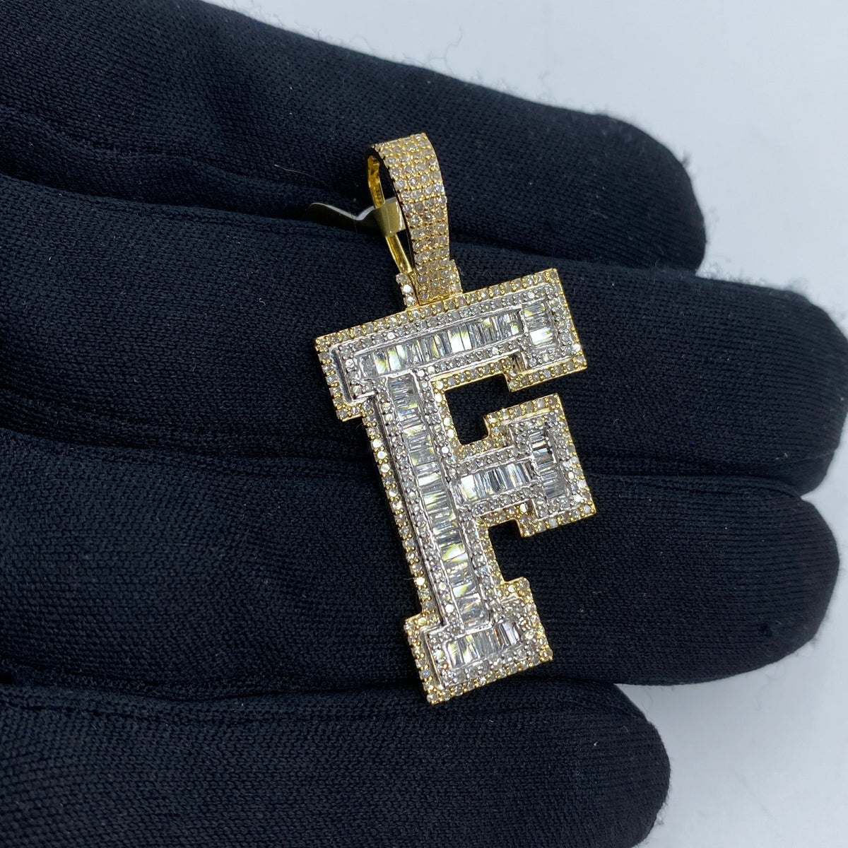 10K Gold Initial F Diamond Baguette Pendant - additional product view 3