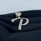 14K Gold Initial P Script Heart Diamond Pendant - additional product view 4