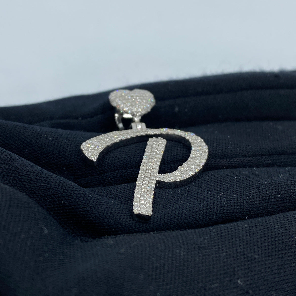 14K Gold Initial P Script Heart Diamond Pendant - additional product view 4