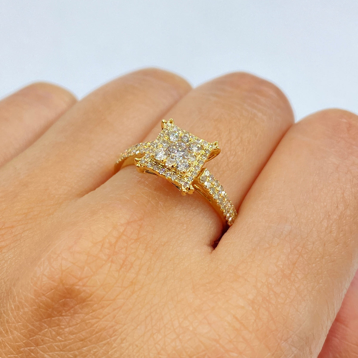 14K Gold Tina Square Halo Diamond Ring in yellow gold - close-up product photo